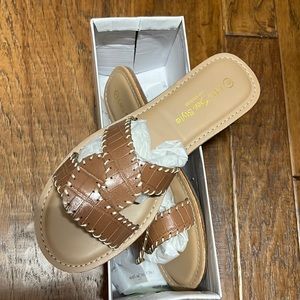 Tan whipstitch sandals